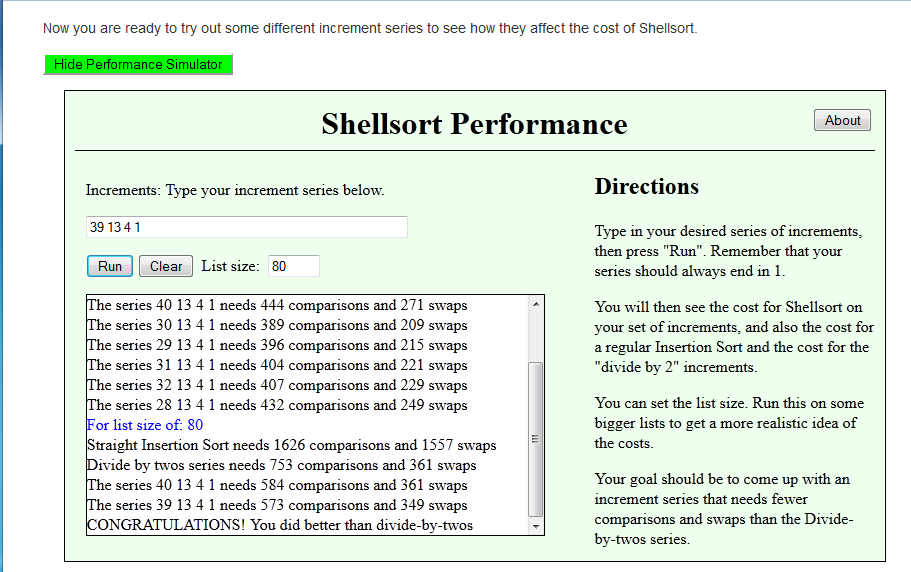 Shellsort Performance Activity